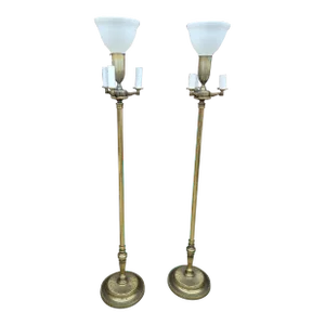 Vintage 4-Light Torchiere Brass and Metal Floor Lamp