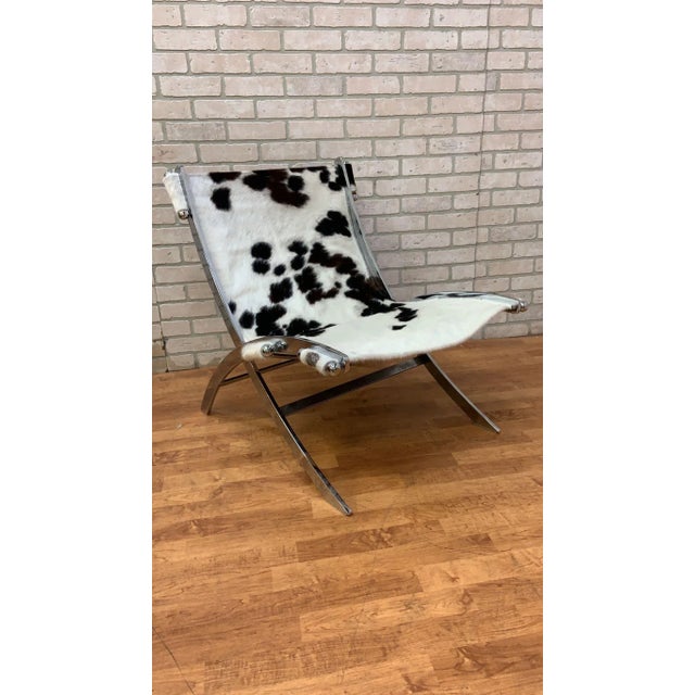 Mid-Century Modern Mid Century Modern Antonio Citterio Style ”Timeless” Lounge Scissor Chairs, Newly Reupholstered in Cowhide - Pair For Sale - Image 3 of 12