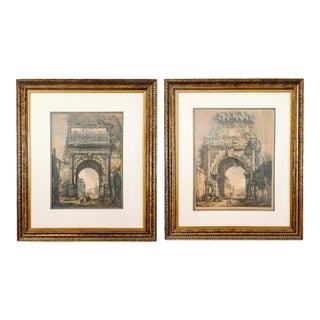 Large 19th Century Luigi Rossini Architectural Roman Arch Etchings - A Pair For Sale