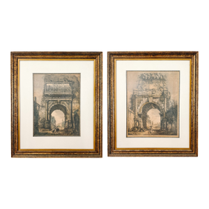 Large 19th Century Luigi Rossini Architectural Roman Arch Etchings - A Pair