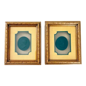 Hal Kramer Co. Framed Antique Black Cameo Intaglio Set- 2 Pieces