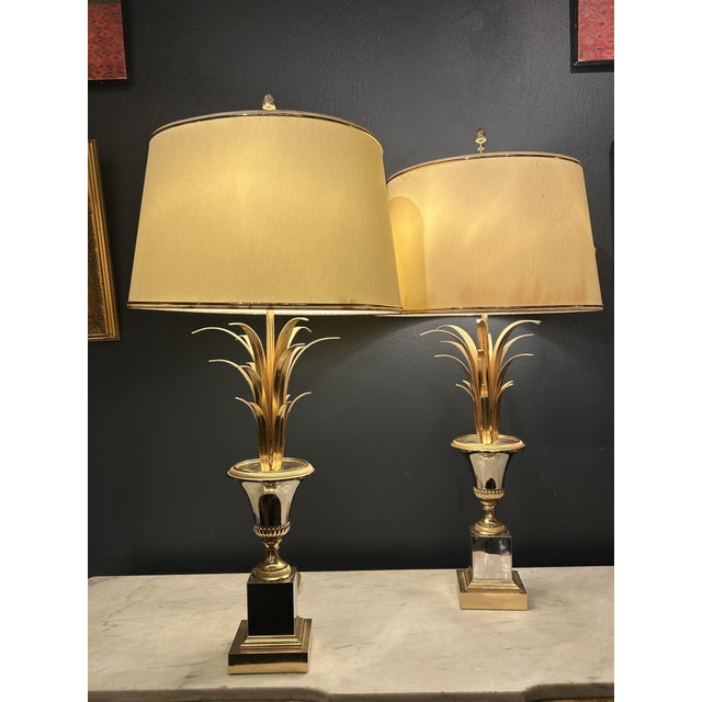 Metal Palm Tree Lamps in Gilt Brass and Chromed Metal in the style of Maison Charles, France, 1970s, Set of 2 For Sale - Image 7 of 10