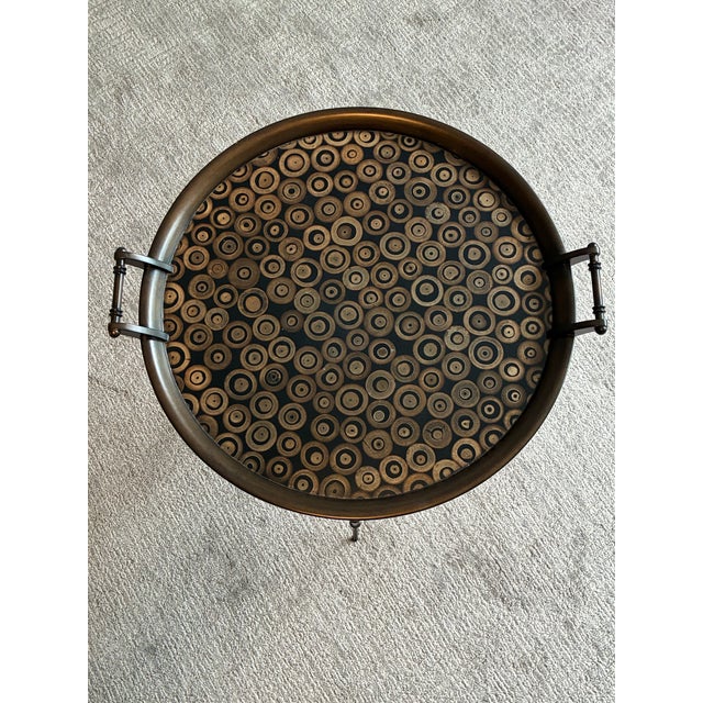 Late 20th Century Hollywood Regency Round Cocktail Tray Top Accent Table With Faux Bamboo Base For Sale - Image 4 of 9