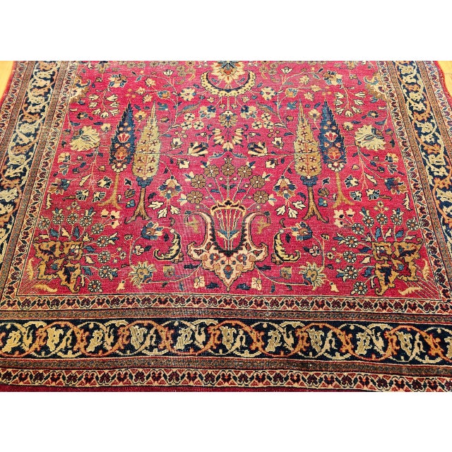 Antique Persian Khorassan Rug, Hand-Knotted Wool, Tree of Life Pattern, Crimson Red & Blue, 6x9 For Sale - Image 16 of 18