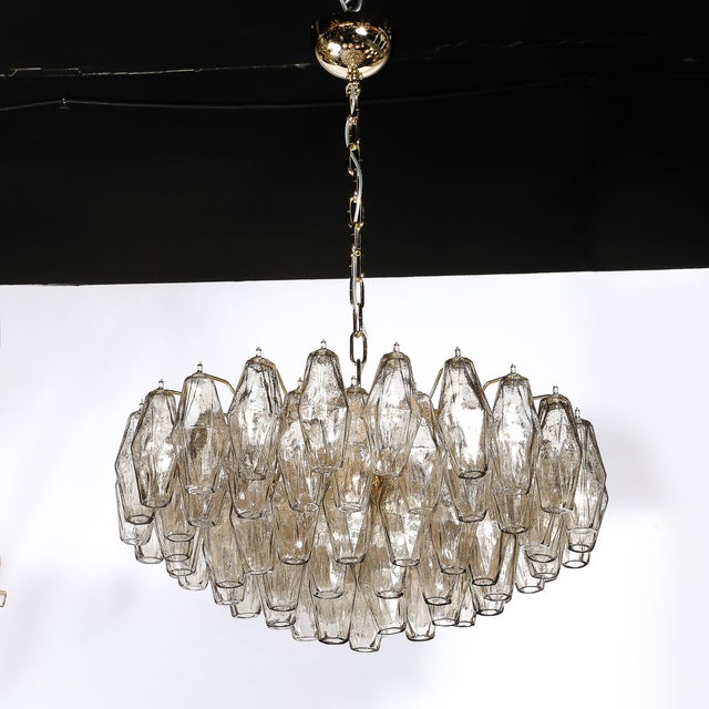 Metal Modernist Hand-Blown Murano Smoked Glass Polyhedral Chandelier in Brass Fittings For Sale - Image 7 of 18