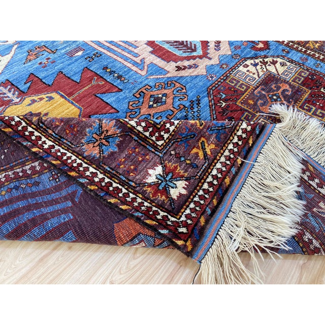 5x7 Ft. Blue Karachov Kazak Design Handknotted Wool Rug For Sale - Image 9 of 10