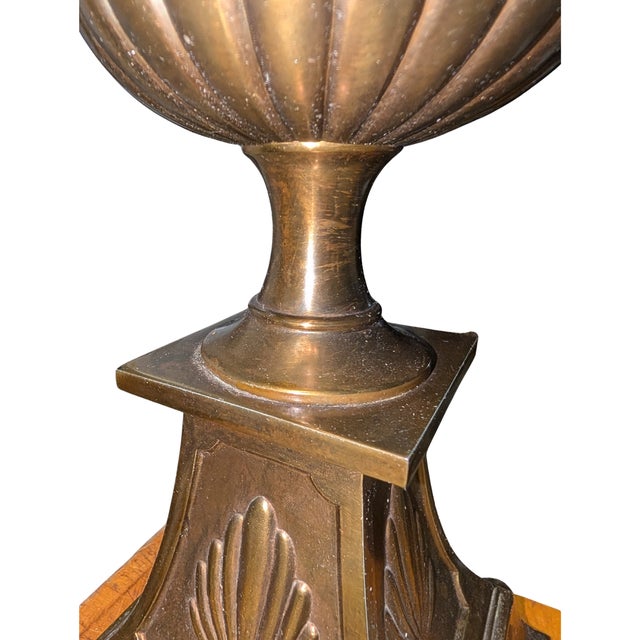 Vintage Brass & Wood Table Lamp, Urn Body, Shell Motif Base, No Shade For Sale In Raleigh - Image 6 of 11