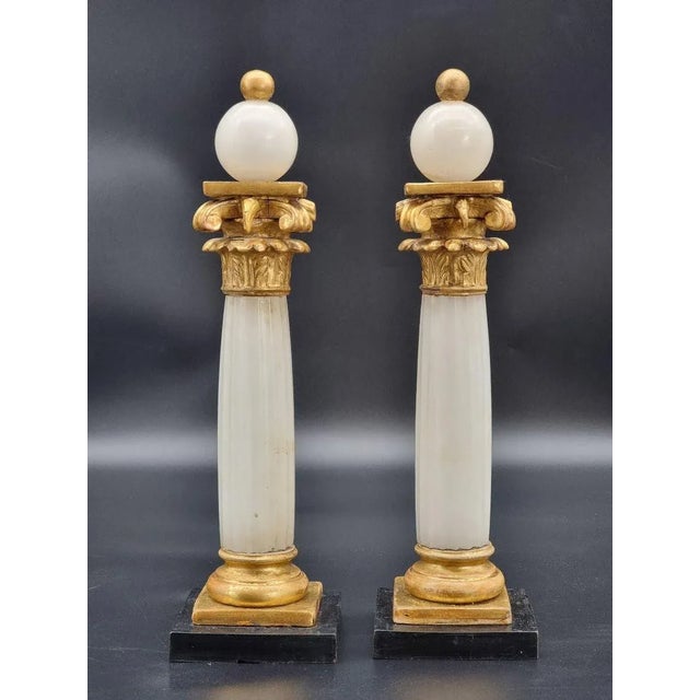 Early 19th Century Neoclassical Columns in Alabaster and Gilded Wood, 1810, Set of 2 For Sale - Image 6 of 10