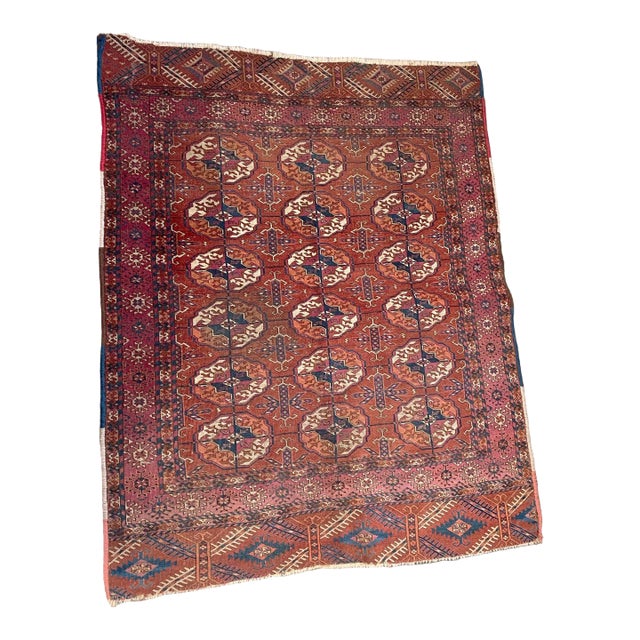 Antique Circa 1900 Fine Tribal Turkmen Tekke Wool Rug 47" For Sale