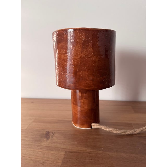 Handmade Ceramic Table Lamp in Copper Color | Sculptural Designer Lamp | Modern Interior Lighting For Sale - Image 4 of 4