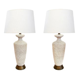 Pair 1960s Urn-Form Textured Pottery Lamps For Sale