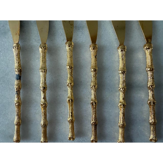 Vintage Gold Plated Bamboo Cocktail Knives - Set of 6 For Sale In Austin - Image 6 of 11
