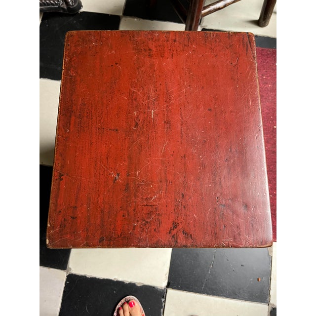 Wood Rustic Red Chinese Side Table For Sale - Image 7 of 7