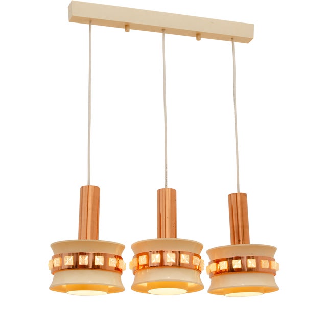 Vintage Hanging Lamp with Three Cut Glass Lampshades from Kamenický Šenov, 1970s For Sale