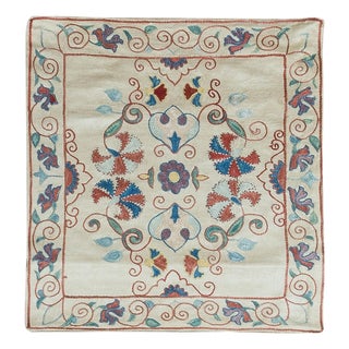 19"x21" Uzbek Suzani Fabric Throw Pillow, All Silk Hand Embroidery Cushion Cover For Sale