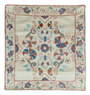 19"x21" Uzbek Suzani Fabric Throw Pillow, All Silk Hand Embroidery Cushion Cover