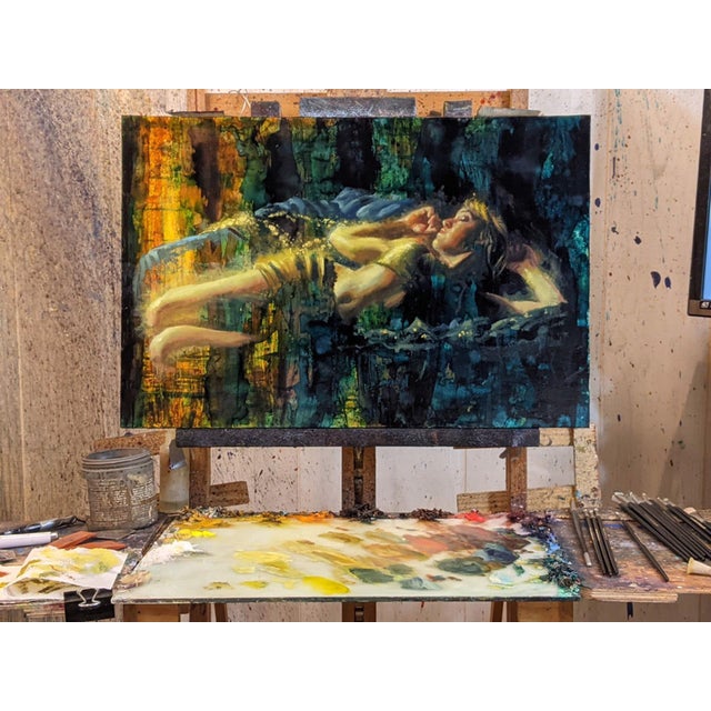 Light and Mystery depicts a serene figure reclining in an ethereal environment, enveloped in a play of light and shadow....