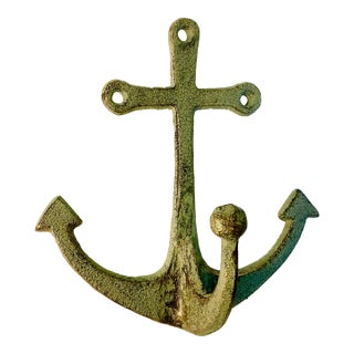 1970s Vintage Nautical Coastal Arts & Crafts Cast Iron Anchor Wall Hook For Sale