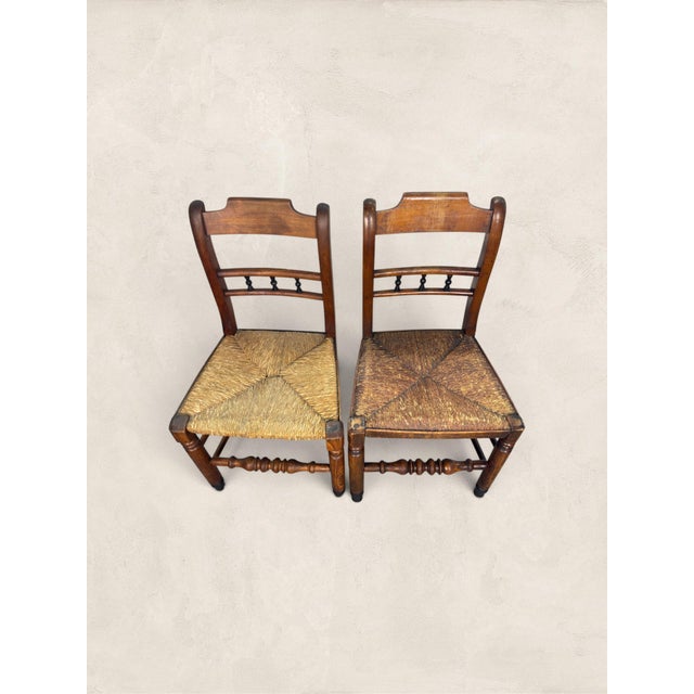 Antique English Oak Pair of Occasional Chairs Ladder back chairs like these carry the kind of quiet character that only...
