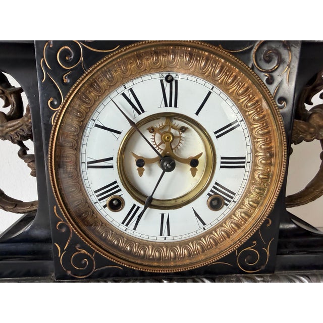 1900 - 1909 Antique Ansonia “Belgium” Mantel Clock With Gargoyle Mounts, Claw Feet & Original Key For Sale - Image 5 of 17