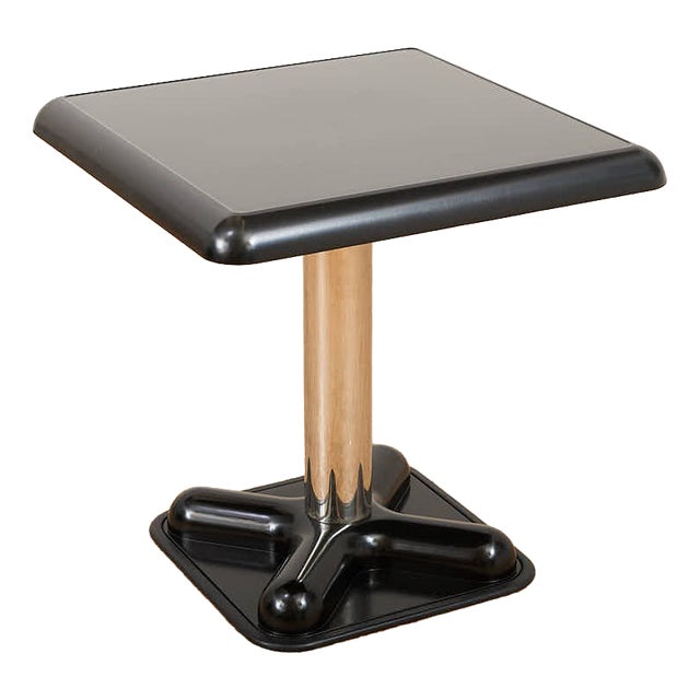 Bistro Table with Black Lacquered Fiberglass Top and Chrome-Plated Metal Base by Joe Colombo for Zanotta, 1970s For Sale