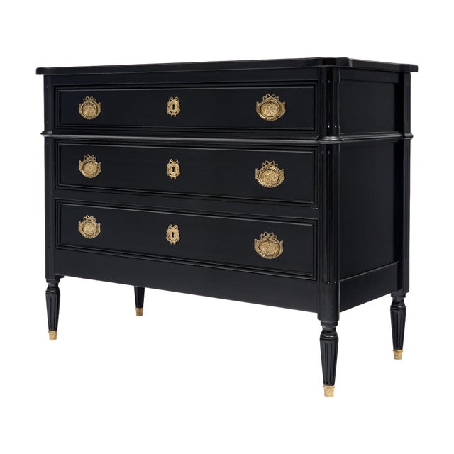 French Louis XVI Style Chest of Drawers, Ebonized, Antique 1910s For Sale In Austin - Image 6 of 9