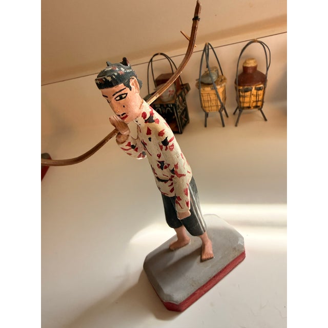 Mid-Century Modern 1964 Japanese Hand-Carved Folk Art Miniature Street Vendor Set - 5 Pieces For Sale - Image 10 of 12