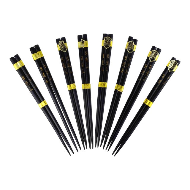 Vintage Artisanal Japanese "Nikko-San" Ebony Hardwood Chopsticks - Premium Set of 8 For Sale