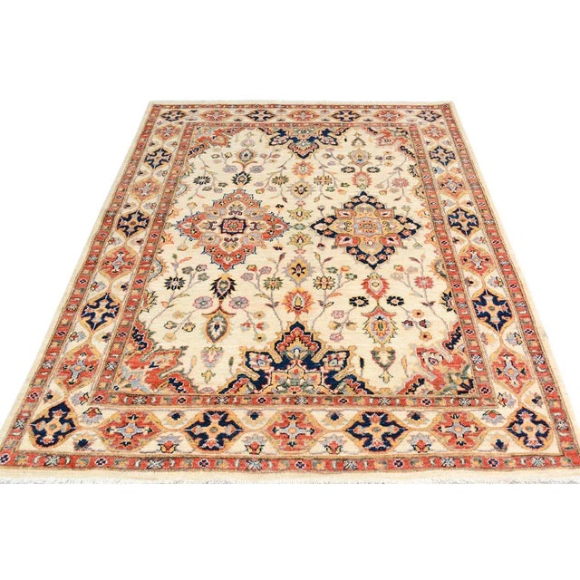 Shabby Chic 1990s Shabby Chic Ivory/Blue Hand-Knotted Rug - 5'1 X 6'10 For Sale - Image 3 of 8