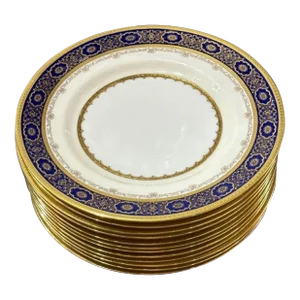 Set of 12 English Mintons Cobalt and Gold Encrusted Dinner Plates