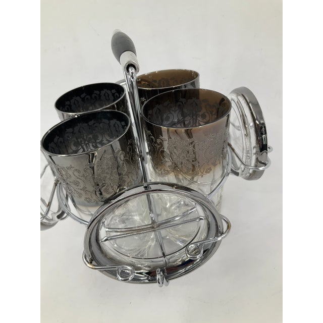 Mid-Century Dorothy Thorpe Hollywood Regency Lusterware Ombre Chrome Fade Highball Glasses, Coasters in Caddy- 9 Pieces For Sale - Image 9 of 12