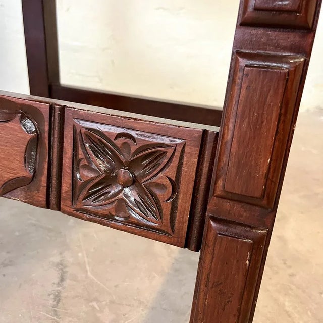 Wood Spanish Chair in Leather and Carved Wood, 1950s For Sale - Image 7 of 12