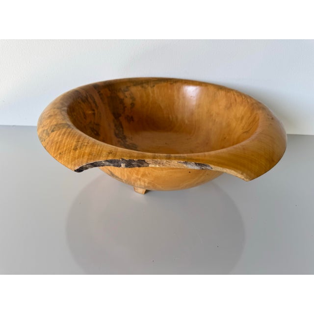 Rustic Box Elder Organic Hand-Turned Wood Footed Bowl With Natural Grain For Sale - Image 3 of 12