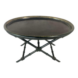 Antique Paper Maché Tray Table With Faux Bamboo Base For Sale