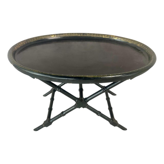 Antique Paper Maché Tray Table With Faux Bamboo Base For Sale