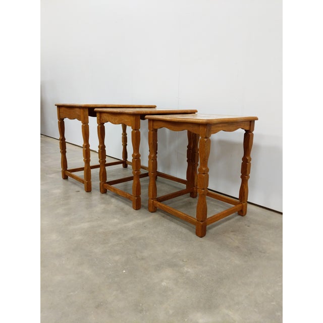 Brown Set of Vintage Danish Oak Nesting Tables For Sale - Image 8 of 9