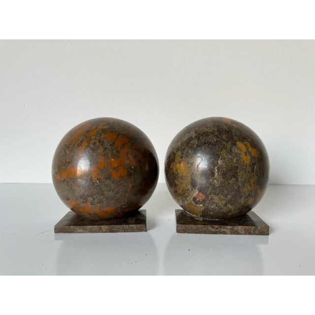 Vintage Half Sphere Carved Marble Bookends - a Pair For Sale In Miami - Image 6 of 9