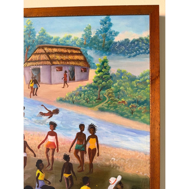 Brown Large 1980s Vintage Haitian Folk Art Oil Painting by Edgar Brierre For Sale - Image 8 of 12