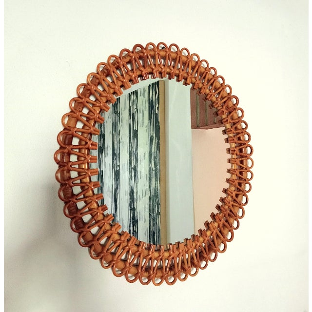 Franco Albini Round Rattan Mirror attributed to Franco Albini, 1960s For Sale - Image 4 of 4