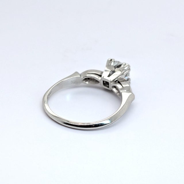 0.8ct Natural Round & Marquise Diamond Engagement Ring in Platinum - Size 6 For Sale - Image 4 of 8