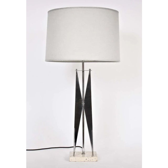 1960s Tall Maurizio Tempestini Chrome & Travertine "Geometric" Table Lamp For Sale - Image 6 of 13