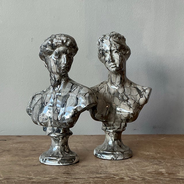Late 20th Century Vintage Neoclassical Marbled Glaze Figures - Set of Two For Sale - Image 5 of 6