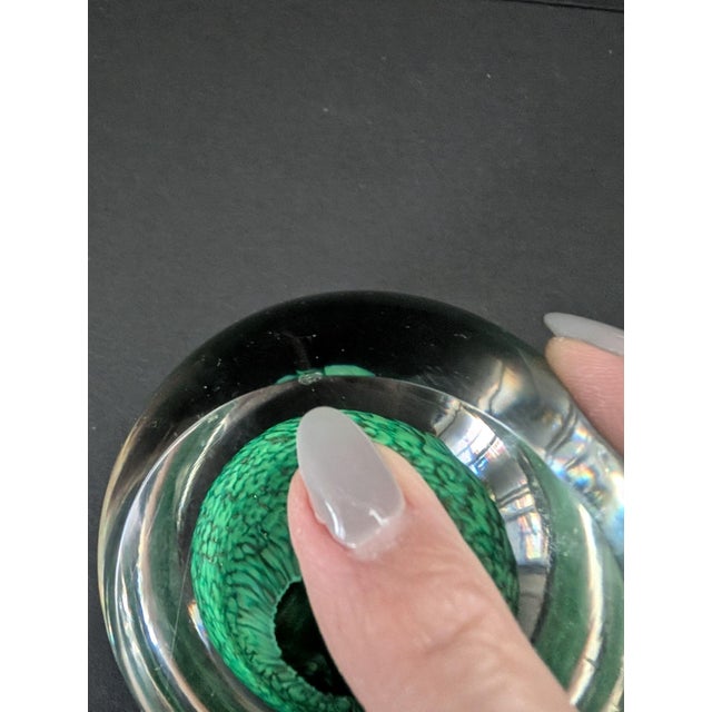 Italian Vintage Murano Style Green Yellow and White Daisy Art Glass Paperweight For Sale - Image 3 of 5