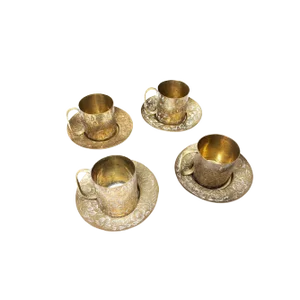 1960s Vintage Mid Century Hand Etched Tea Service for 4 - Set of 8