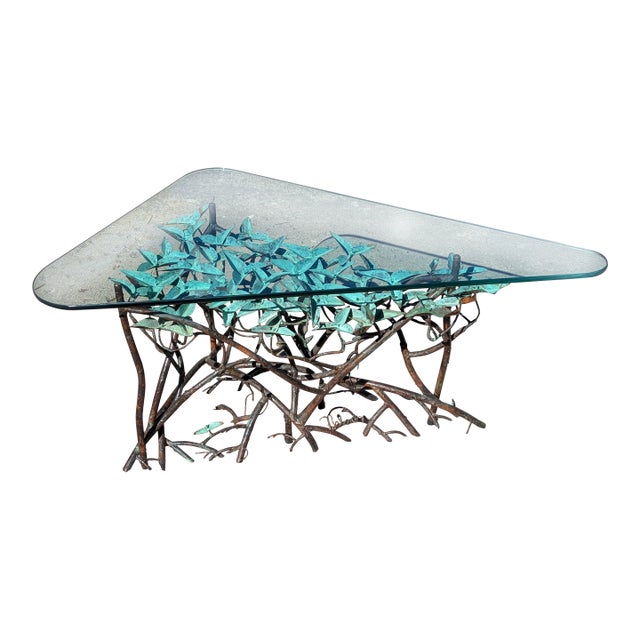 Late 20th Century Hand Made Copper Triangle Mangrove Coffee Table Botanical For Sale