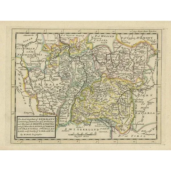 Antique Map of Southern Germany, 1730 For Sale - Image 6 of 6