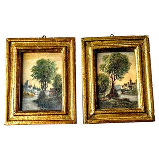 Italian Watercolor Prints With Gilt Frames - Pair For Sale
