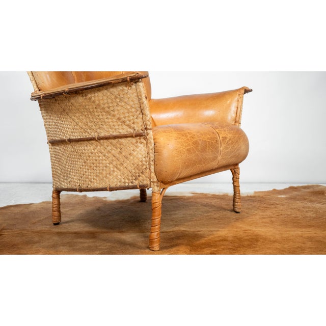 Pacific Green 'Navajo' Cognac Leather & Rattan Lounge Chair For Sale - Image 15 of 18