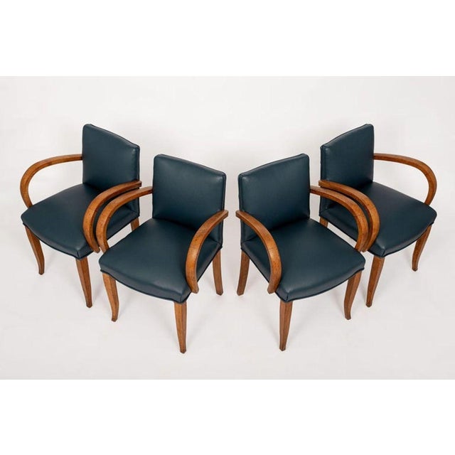1930s Antique Art Deco Maple Bentwood and Blue Leather Dining Chairs 1930s For Sale - Image 5 of 11