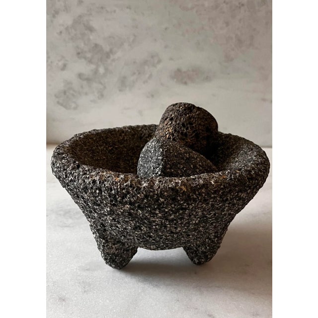 Vintage hand carved volcanic basalt rock mortar and pestle. Large size allows you to use for prep and serving guacamole...